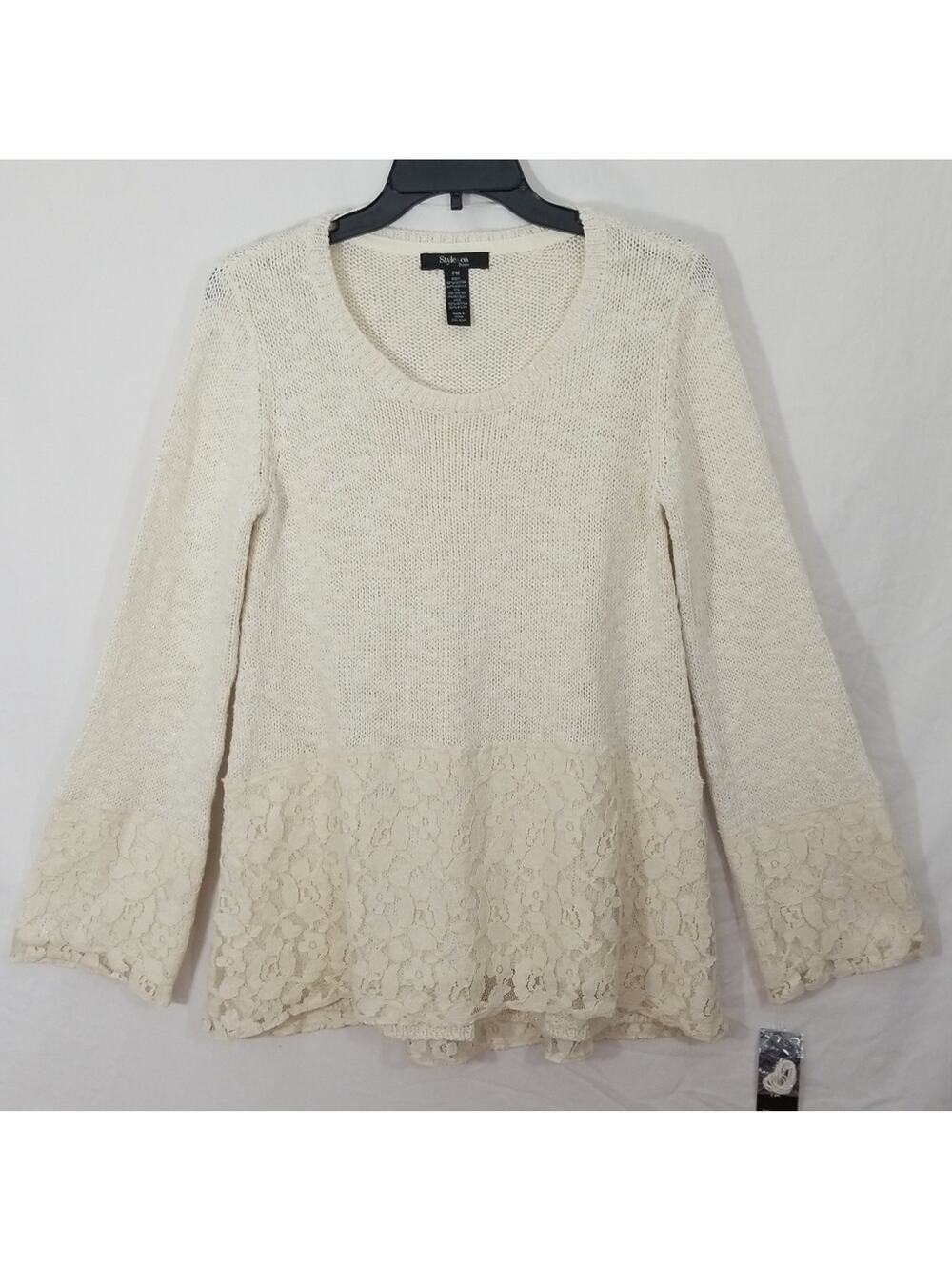 NWT Style Co metallic thread lace bell sweater